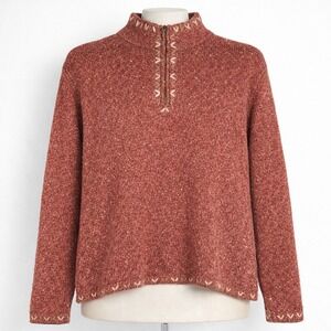 Woolrich Y2K‎ 1/4 Zip Embroidered Wool Sweater Size M Red Cottagecore Grenadine
